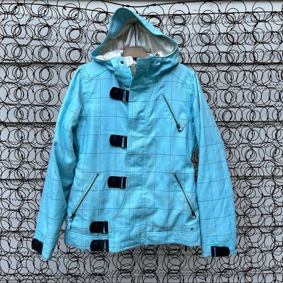 Burton Dream DryRide blue plaid faux fur lined snowboard coat jacket - Picture 1 of 11
